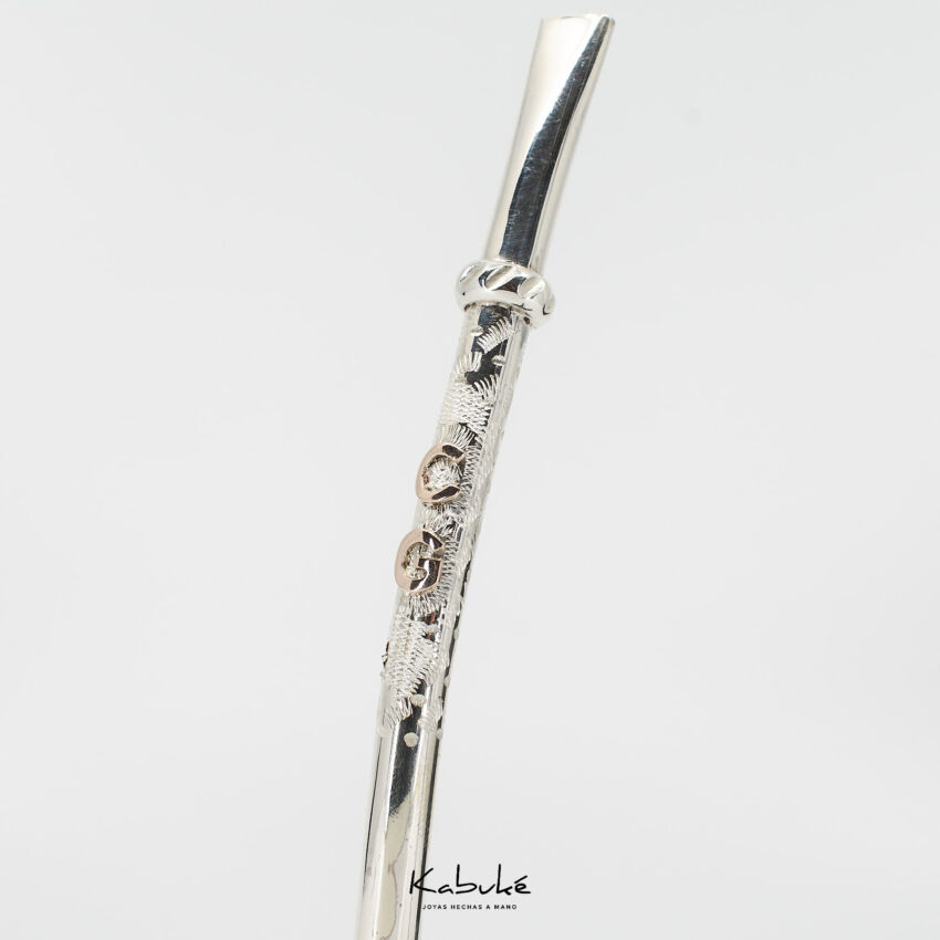 Bombilla personalizada de Plata con Iniciales en Oro