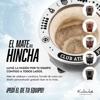 Mate del Hincha forrado en cuero con grabado personalizado.