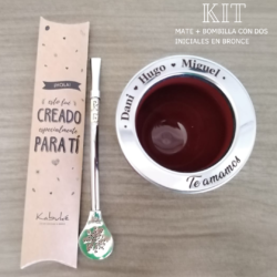 Kit mate grabado + bombilla con 2 iniciales
