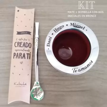Kit mate grabado + bombilla con 2 iniciales