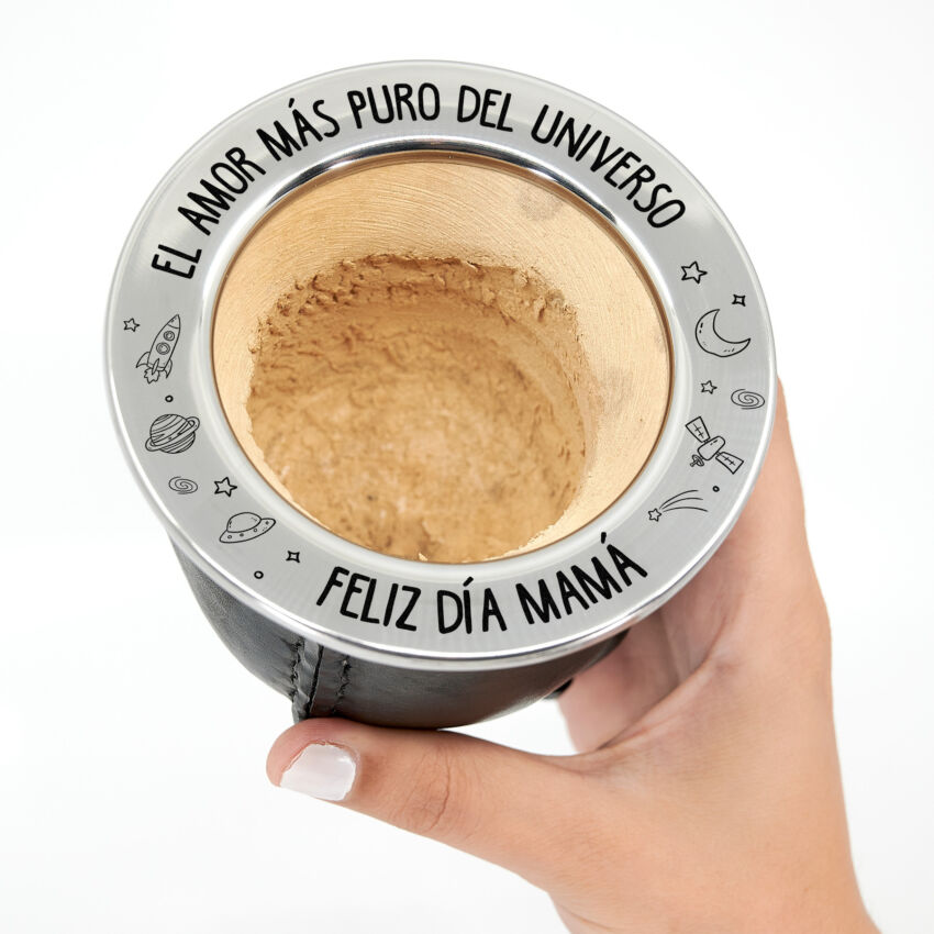 Mate artesanal personalizado de calabaza forrado en cuero personalizado con grabado láser