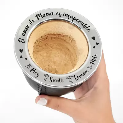 Mate artesanal personalizado de calabaza forrado en cuero personalizado con grabado láser