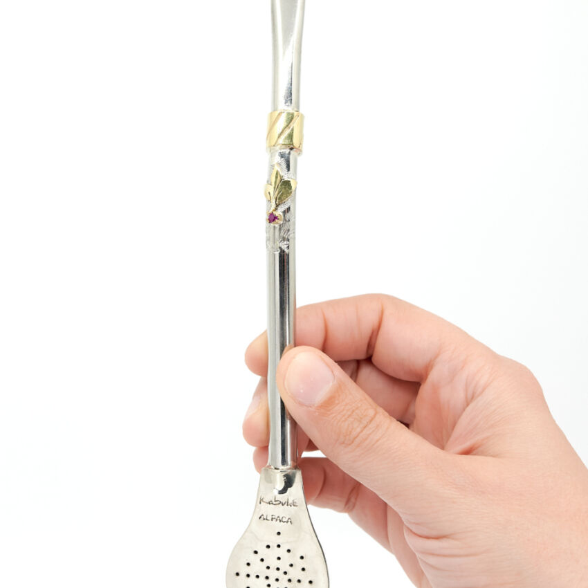 Bombilla con hoja y circonia roja