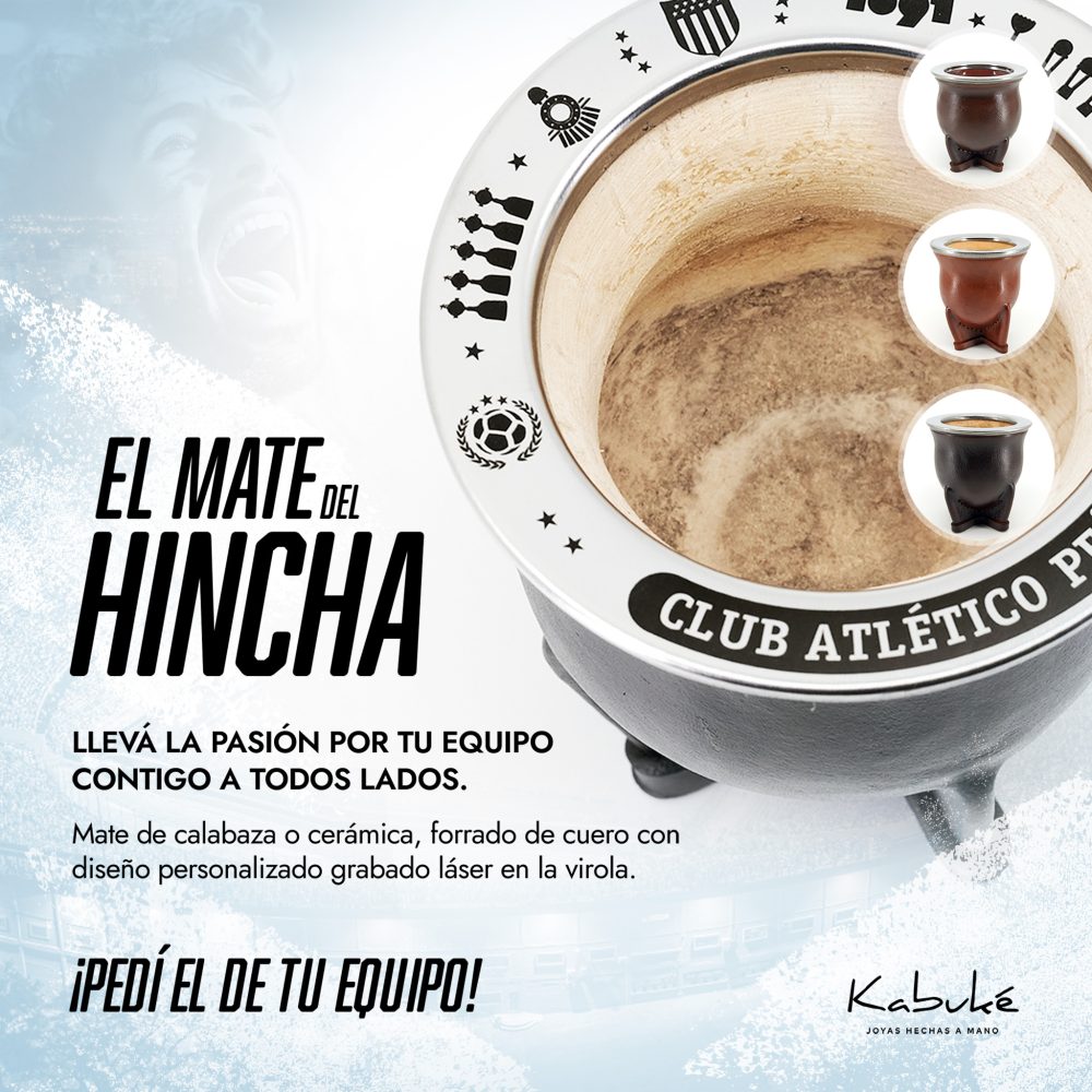 Mate del Hincha forrado en cuero con grabado personalizado.