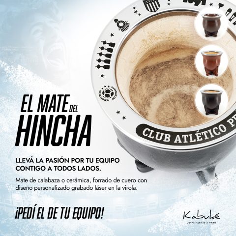 Mate del Hincha forrado en cuero con grabado personalizado.