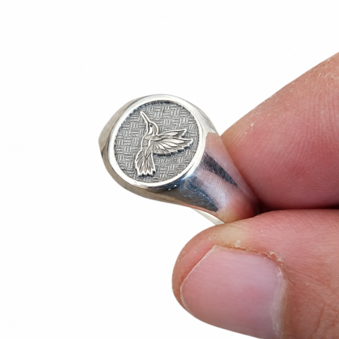 Anillo Sello colibri plata 925
